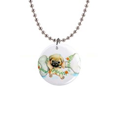 Pug-watercolor-cute-animal-dog 1  Button Necklace by Jancukart