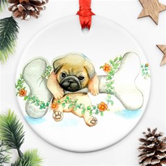 Pug-watercolor-cute-animal-dog Round Ornament (two Sides) by Jancukart