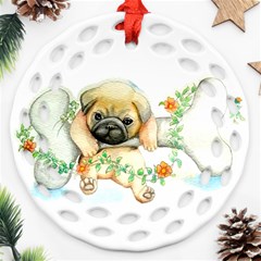 Pug-watercolor-cute-animal-dog Ornament (round Filigree)