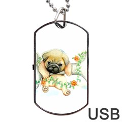 Pug-watercolor-cute-animal-dog Dog Tag Usb Flash (two Sides) by Jancukart