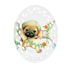 Pug-watercolor-cute-animal-dog Ornament (oval Filigree) by Jancukart