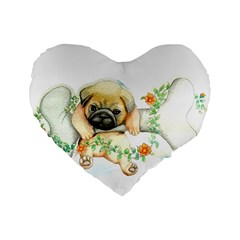 Pug-watercolor-cute-animal-dog Standard 16  Premium Heart Shape Cushions by Jancukart