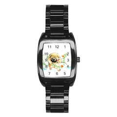 Pug-watercolor-cute-animal-dog Stainless Steel Barrel Watch