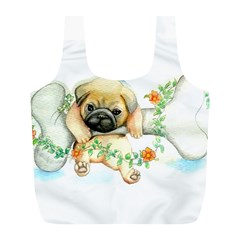 Pug-watercolor-cute-animal-dog Full Print Recycle Bag (l)