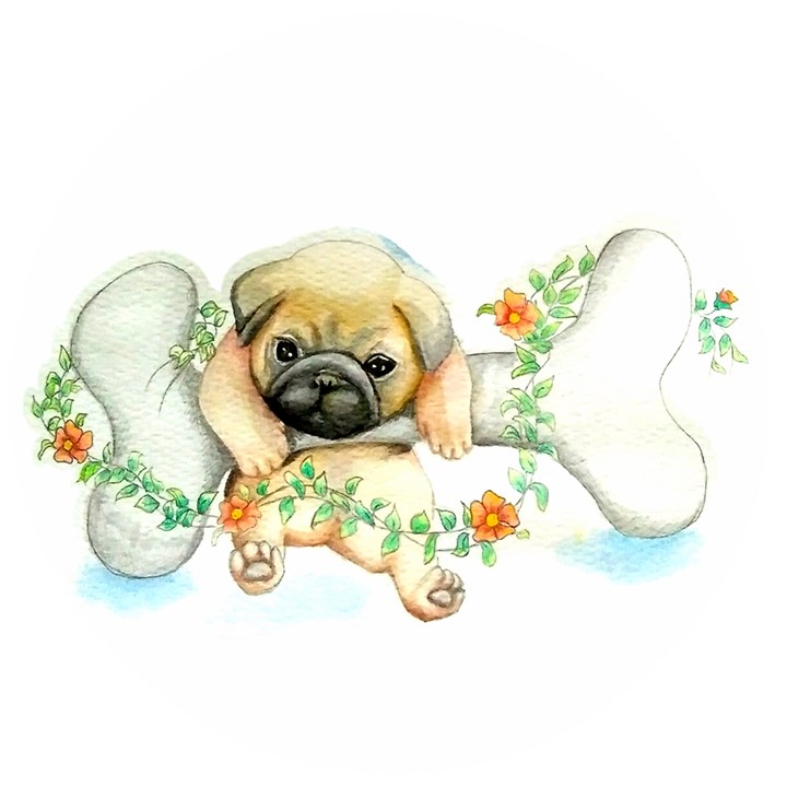 Pug-watercolor-cute-animal-dog Wooden Bottle Opener (Round)