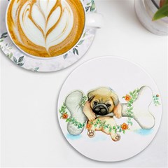 Pug-watercolor-cute-animal-dog Uv Print Round Tile Coaster