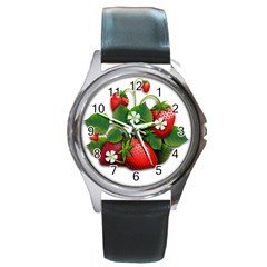 Strawberries-fruits-fruit-red Round Metal Watch