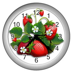 Strawberries-fruits-fruit-red Wall Clock (silver)