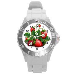 Strawberries-fruits-fruit-red Round Plastic Sport Watch (l)