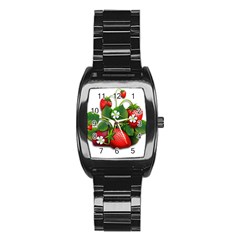 Strawberries-fruits-fruit-red Stainless Steel Barrel Watch