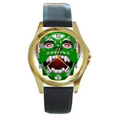 Monster-mask-alien-horror-devil Round Gold Metal Watch