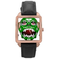 Monster-mask-alien-horror-devil Rose Gold Leather Watch  by Jancukart