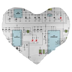 Circuits-electronics-atmel Large 19  Premium Flano Heart Shape Cushions by Jancukart