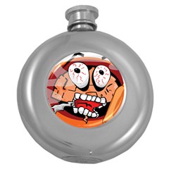 Brain Cartoon Animation Round Hip Flask (5 Oz)