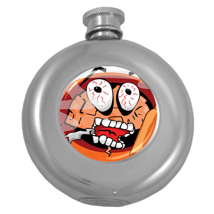 Brain Cartoon Animation Round Hip Flask (5 oz)