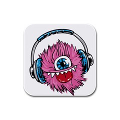 Monster-headphones-headset-listen Rubber Square Coaster (4 Pack) by Jancukart