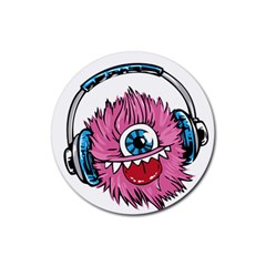 Monster-headphones-headset-listen Rubber Coaster (round)