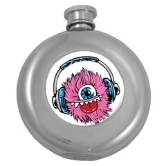 Monster-headphones-headset-listen Round Hip Flask (5 Oz)