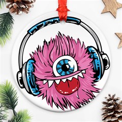 Monster-headphones-headset-listen Round Ornament (two Sides)