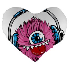 Monster-headphones-headset-listen Large 19  Premium Flano Heart Shape Cushions