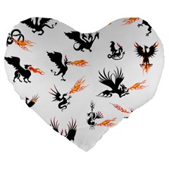 Dragon-phoenix-fire-bird-ancient Large 19  Premium Flano Heart Shape Cushions