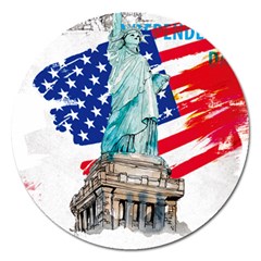 Statue Of Liberty Independence Day Poster Art Magnet 5  (round)