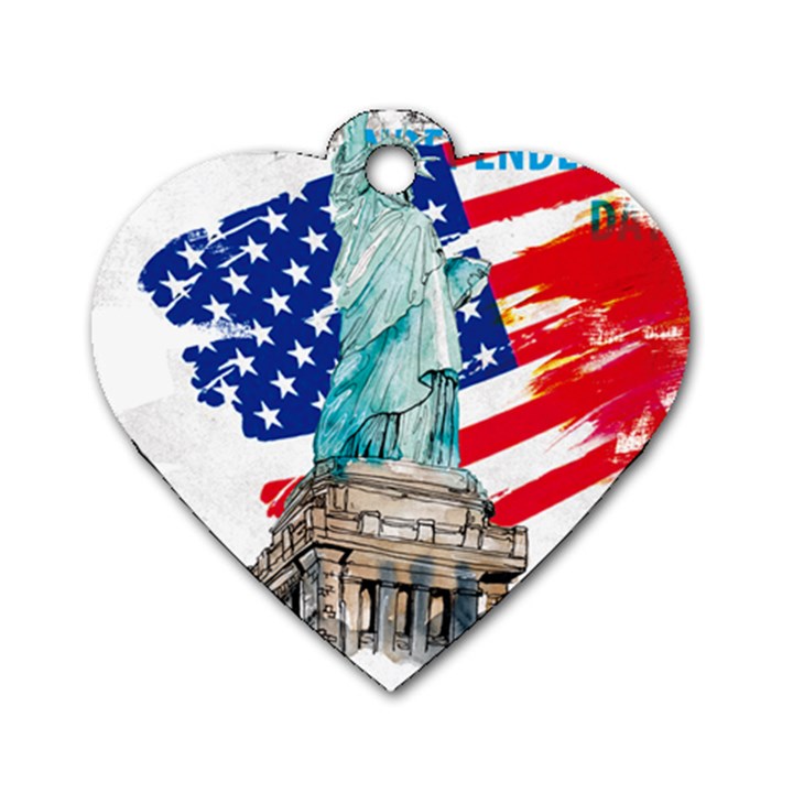 Statue Of Liberty Independence Day Poster Art Dog Tag Heart (Two Sides)