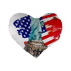 Statue Of Liberty Independence Day Poster Art Standard 16  Premium Flano Heart Shape Cushions by Jancukart