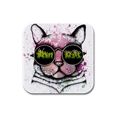 Black-cat-head Rubber Square Coaster (4 Pack)