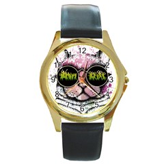 Black-cat-head Round Gold Metal Watch by Jancukart