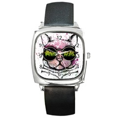 Black-cat-head Square Metal Watch by Jancukart