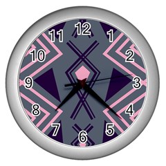 Abstract Pattern Geometric Backgrounds  Wall Clock (silver) by Eskimos