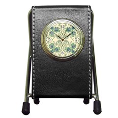 Folk Flowers Print Floral Pattern Ethnic Art Pen Holder Desk Clock by Eskimos