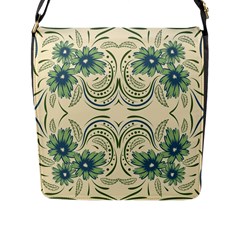 Folk Flowers Print Floral Pattern Ethnic Art Flap Closure Messenger Bag (l) by Eskimos