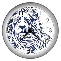 Head Art-lion Drawing Wall Clock (silver)