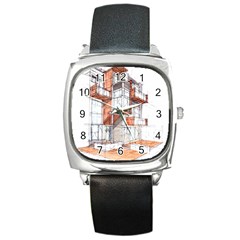 Rag-flats-onion-flats-llc-architecture-drawing Graffiti-architecture Square Metal Watch by Jancukart