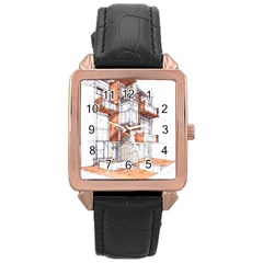 Rag-flats-onion-flats-llc-architecture-drawing Graffiti-architecture Rose Gold Leather Watch 