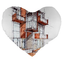 Rag-flats-onion-flats-llc-architecture-drawing Graffiti-architecture Large 19  Premium Flano Heart Shape Cushions by Jancukart