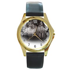 Haunted-night Building Round Gold Metal Watch by Jancukart