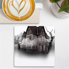 Haunted-night Building Uv Print Square Tile Coaster  by Jancukart