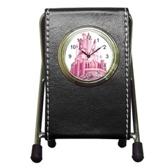 Pink Castle Pen Holder Desk Clock