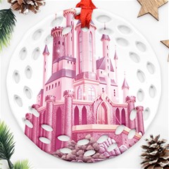 Pink Castle Round Filigree Ornament (two Sides)