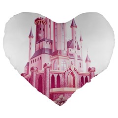 Pink Castle Large 19  Premium Flano Heart Shape Cushions