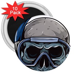 Skull-underwater-diving-skeleton-diving-head 3  Magnets (10 Pack) 