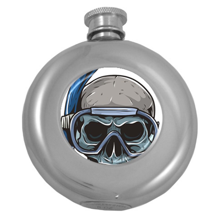 Skull-underwater-diving-skeleton-diving-head Round Hip Flask (5 oz)