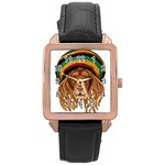 Lion Rastafari Rose Gold Leather Watch  Front