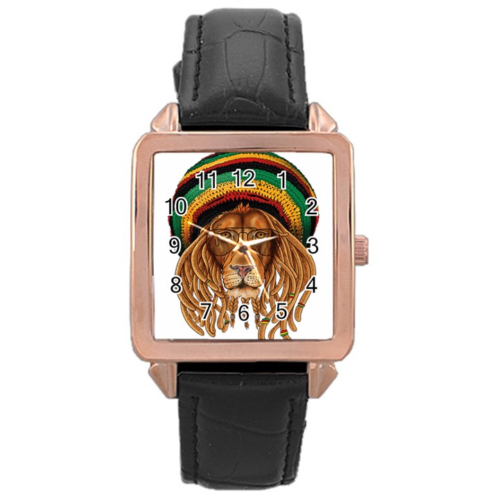 Lion Rastafari Rose Gold Leather Watch 