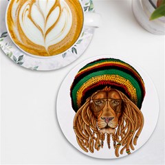 Lion Rastafari Uv Print Round Tile Coaster by Jancukart