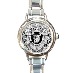 Balinese-art Barong-drawing-bali Round Italian Charm Watch by Jancukart