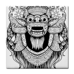 Balinese-art Barong-drawing-bali Tile Coaster by Jancukart